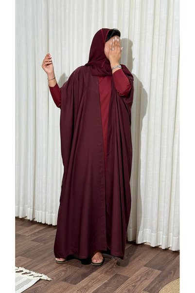Ms عباية نص بشت قماش انترنت صيفي مع أكمام استرتش - شامل الطرحه متوفرة بـ 3 ألوان