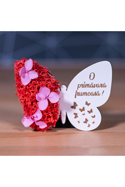 Creators of Crafts Martisor Magnet Cu Licheni Si Hortensii Model - Fluture Rosu
