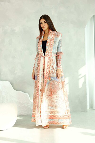 IKKXA Colorful Printed Light Colors Mid Belted Abaya