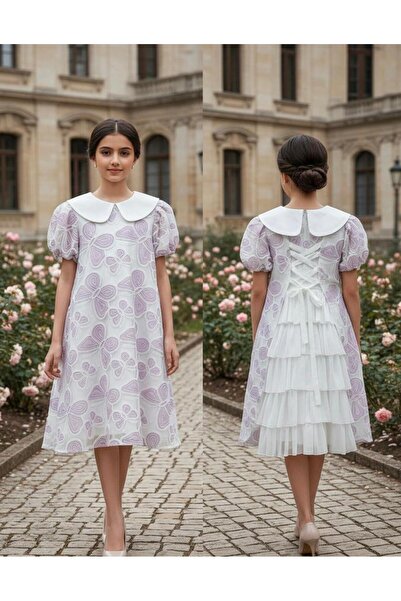 Rawai Roma Girls' butterfly dress with a classic collar and layered back