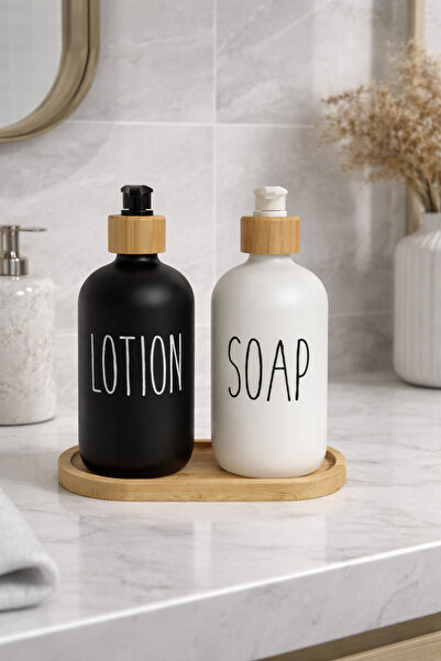 MEYA PİNE Glass Liquid Soap Dispenser Set 500 ml Black and White – Stylish an...
