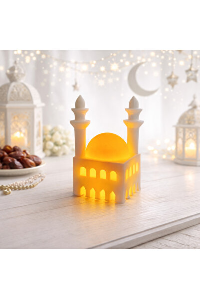 VANTES Ramazan Dekoratif LED Işıklı Cami Mum | Beyaz Minimal Tasarım | Ortam ...