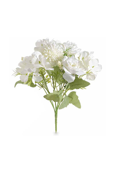 Decorer Artificial White Green Hydrangeas and Roses Bouquet 30 cm