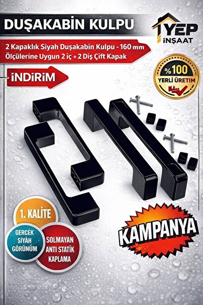 YEP Duşakabin Cam Kapı Kare Kulp 4 Adet Duşakabin Kolu Siyah