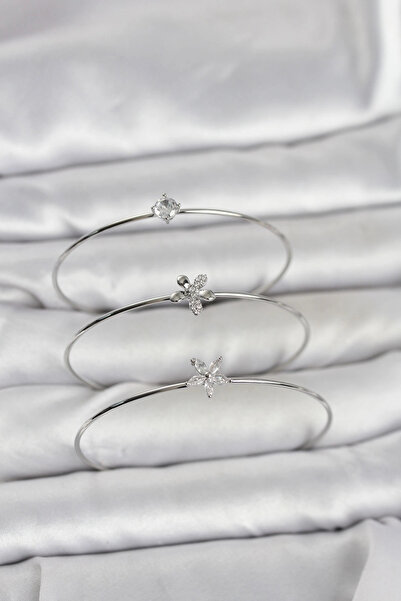 lowell home Silver Color Zircon Stone Brass 3-Piece Women's Bracelet Combination