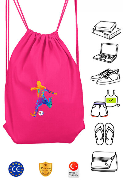 Futbolcu Unisex Pembe İpli Spor Sırt Çantası