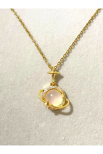 ATALYA ACCESSORY قلادة نسائية من الفولاذ بتصميم كوكب زحل المرصع بالنجوم - لا ...