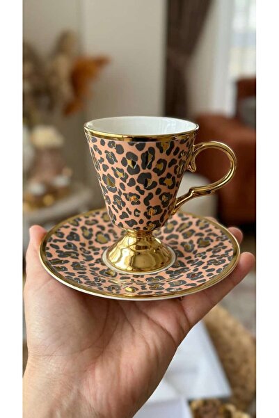 ÇNR Home Collection Leopard Pattern Porcelain Coffee Cup Set for 6 People - G...