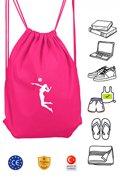 Omotasarım Voleybol Unisex Pembe Spor Sırt Çantası Büzgülü