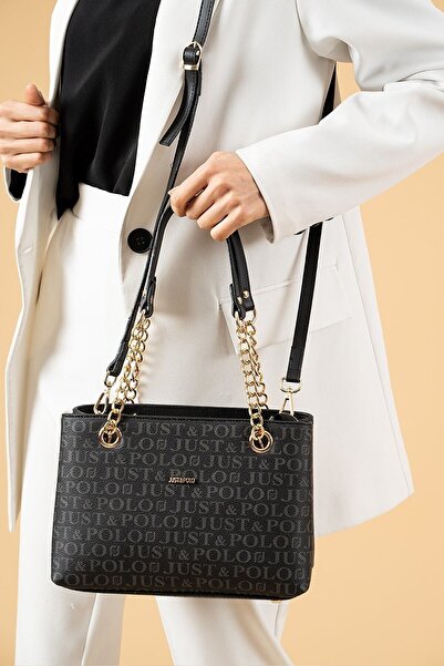 Just Polo Luxury Design Women's Black Hand and Shoulder Bag Width 25 cm / Len...