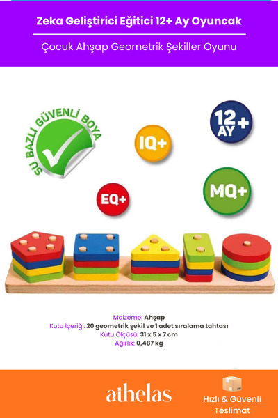 GenoBio #ÇocukGelişimi Montessori Ahşap Geometrik Şekiller Sıralama Tahtası 1...