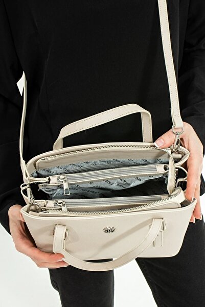 Just Polo Women's Cream Tan Large Size 5 Compartment Shoulder Bag and Wallet ...