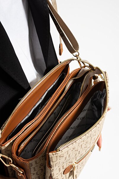 Just Polo حقيبة كروس وكتف نسائية أصلية بتصميم فاخر مكونة من 3 أقسام مقاس 29x2...