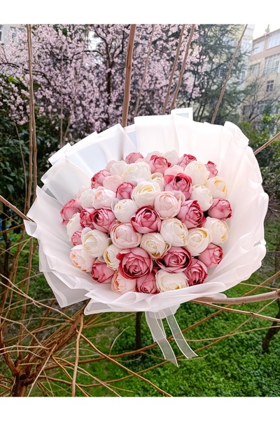 pion çiçek evi tasarim 41’li Krem Pembe Beyaz Şakayık Buketi – Hediye, Söz, N...