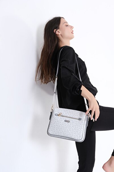 Just Polo Women's White Gray Cross Shoulder Bag