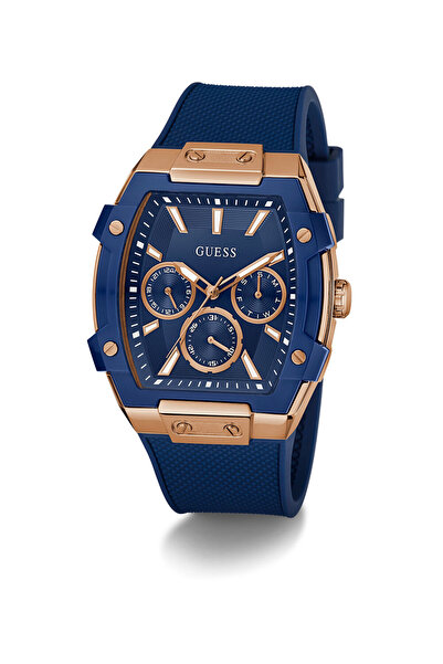 Guess Mens Blue Rose Gold Tone Multi-function Watch