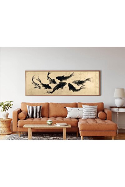 woodhomeworks Tek Parça Gerçek Ahşap Yatay Panorama Çerçeveli Tablo siyah jao...