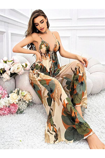 Secretsita Özel Tasarım Çiçek Desenli Salaş Şık Dekolteli 2'li Takım