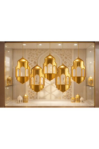 Mayah Concept Ramazan Dekoratif Minik Asma Fener Süsü – 5’li Set – Altın Renk...