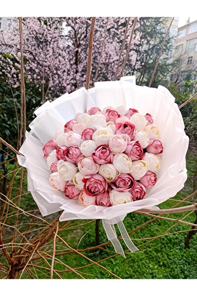 pion çiçek evi tasarim 41’li Krem Pembe Beyaz Şakayık Buketi – Hediye, Söz, N...