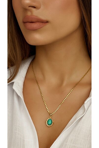 AychaAksesuar Turquoise stone crushed chain short necklace