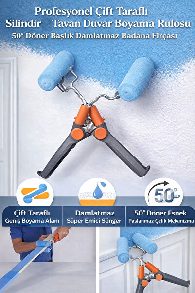 Hane Dostu Profesyonel Çift Taraflı Silindir Tavan Duvar Boyama Rulosu 50° Dö...