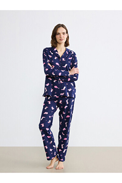 LC Waikiki Hilfa Νέα Σεζόν Γιακάς πουκαμίσου με τύπωμα Γυναικεία Σετ Πιτζάμες