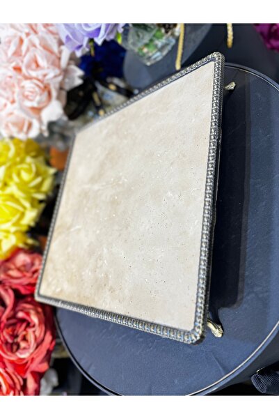 hediye Esterhomedecor Square Travertine Antique-Style Presentation Tray with ...