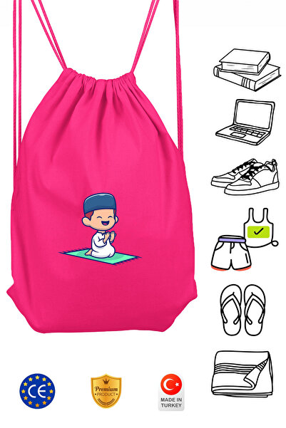 Omotasarım حقيبة ظهر رياضية وردية اللون للأطفال من الجنسين مع رباط