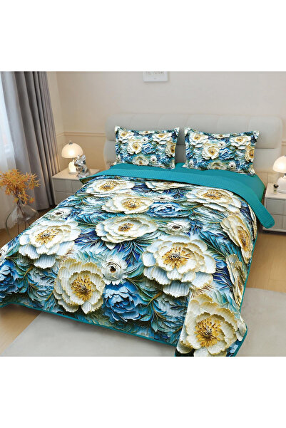 FIONNA.RO 3 Piece 5D Quilt - Azure Flowers
