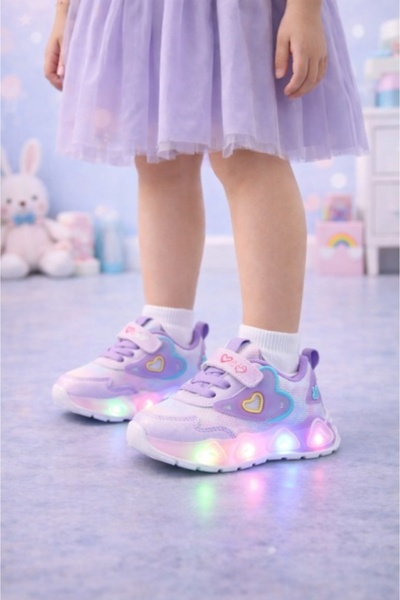 Superbaby Adidasi sidefati cu luminite - Purple hearts