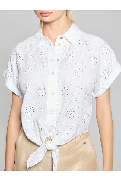 Guess Broderie anglaise cropped shirt