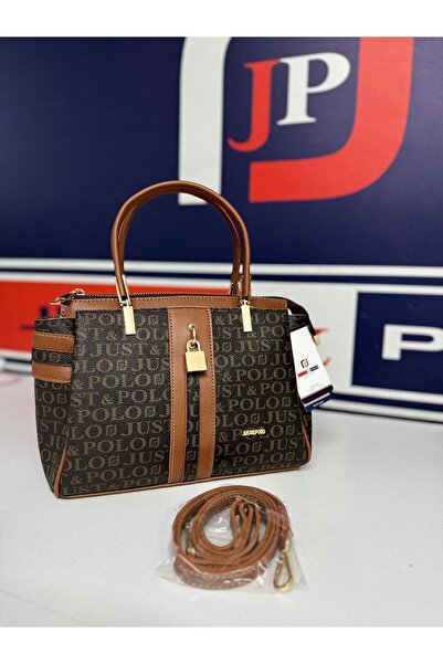 Just Polo حقيبة يد نسائية منقوشة ومزخرفة باللون البني مع إغلاق مغناطيسي MH4031MH