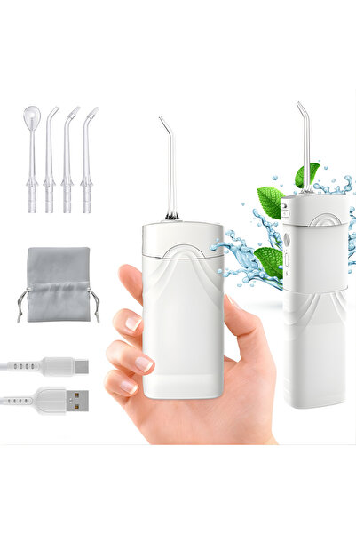 LUVLU Irigator Oral Tip Dus Bucal Ultra Portabil, 4 Capete, 5 Moduri, 1600 Pu...