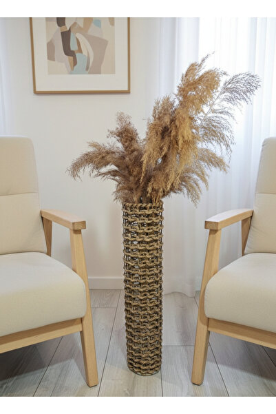 misefhome Metal Tel Hasır Örgülü Dekoratif Vazo 60 cm