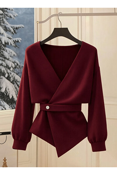 TESY Bağlama Detaylı Tek Düğmeli Rahat Kalıp Bluz