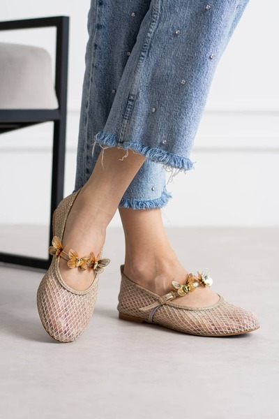 diclepolat Women's Gold Mesh Ballerinas Comfortable Daily Summer Shoes Flat S...