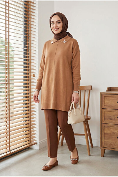 Kirazca Butik Tunica de damă din tricotaj, cu guler mercerizat și detaliu cu ...