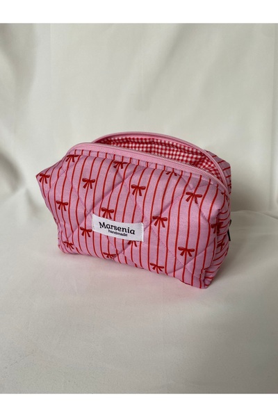 MARSENİA Kırmızı Kurdeleli Makyaj Çantası Büyük Boy