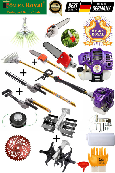 Royal Yan Tırpan Ot Biçme Makinesi + FULL BAHÇİVAN SETİ 7 PARÇA + 2 Adet Topr...