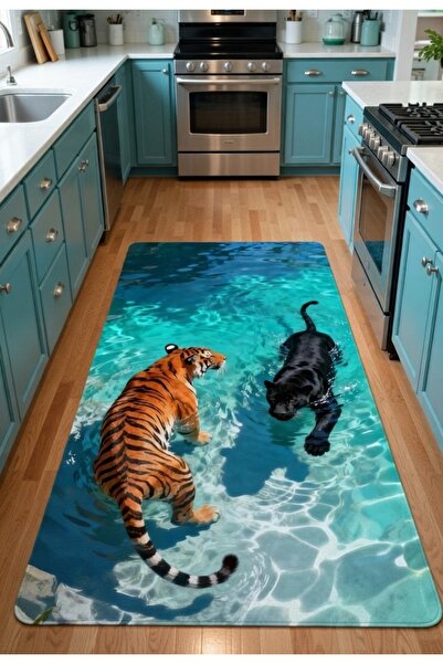 SSC Dekor Kaplan Desenli Halı - Yıkanabilir Kaymaz Taban Mutfak, Salon, Oda H...