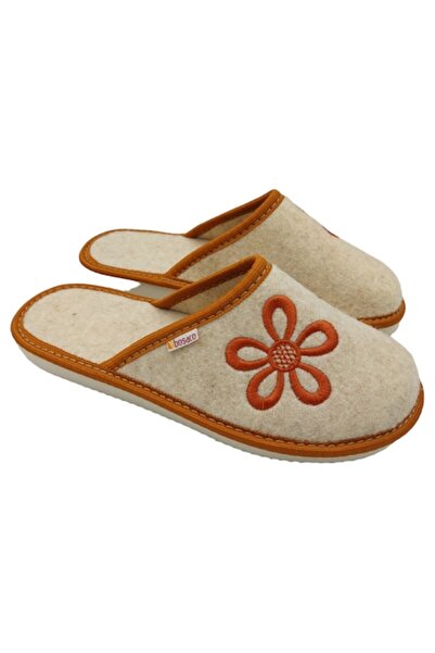 Bosaco Papuci de damă din lână împâslită, bej, călduroși,
