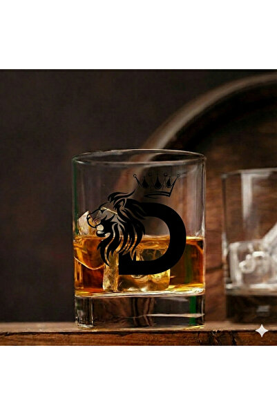 hesaplisiburada Printed Whiskey Glass with Lion and Letter D Design, a Gift f...
