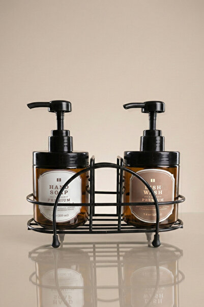 Kloppenhug Metal Stantlı 2'li Amber Cam Sabunluk Seti 220ml - Bulaşık Deterja...