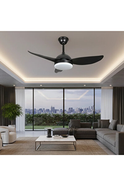 HAMER Modern ceiling fan in black with 3 multi-color LED lighting and remote ...