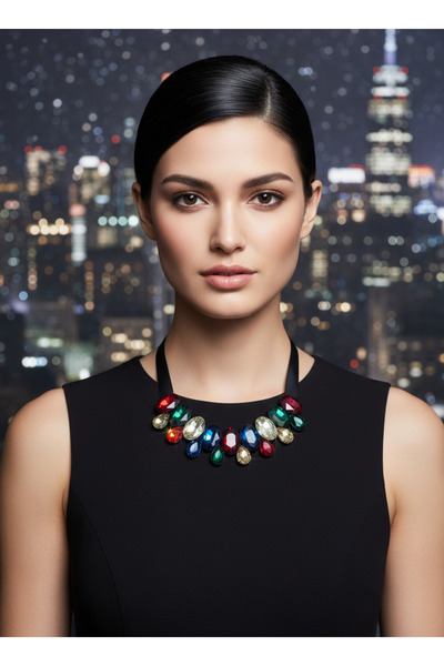 Moda Accessories Colorful Stone Evening Dress Necklace – Stylish Women's Even...