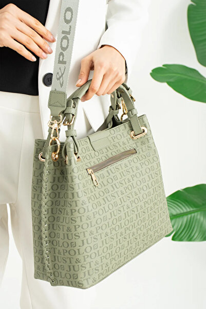 Just Polo Women's Green Tan Gophragm Embossing Pattern Magnetic Snap Closure ...