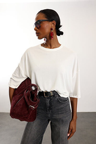 5in1Canpolat تي شيرت إكرو بياقة دائرية وقصة فضفاضة 30302