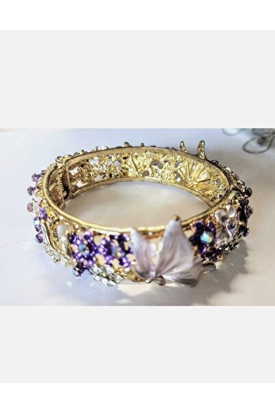 ella'nın çarşısı سوار معدني ملون بحجر أسود منقوش بنمط عرقي. الحجم: 1.5 سم سمك...