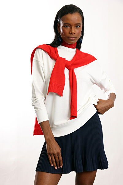 5in1Canpolat White Crew Neck Basic Sweatshirt 9002